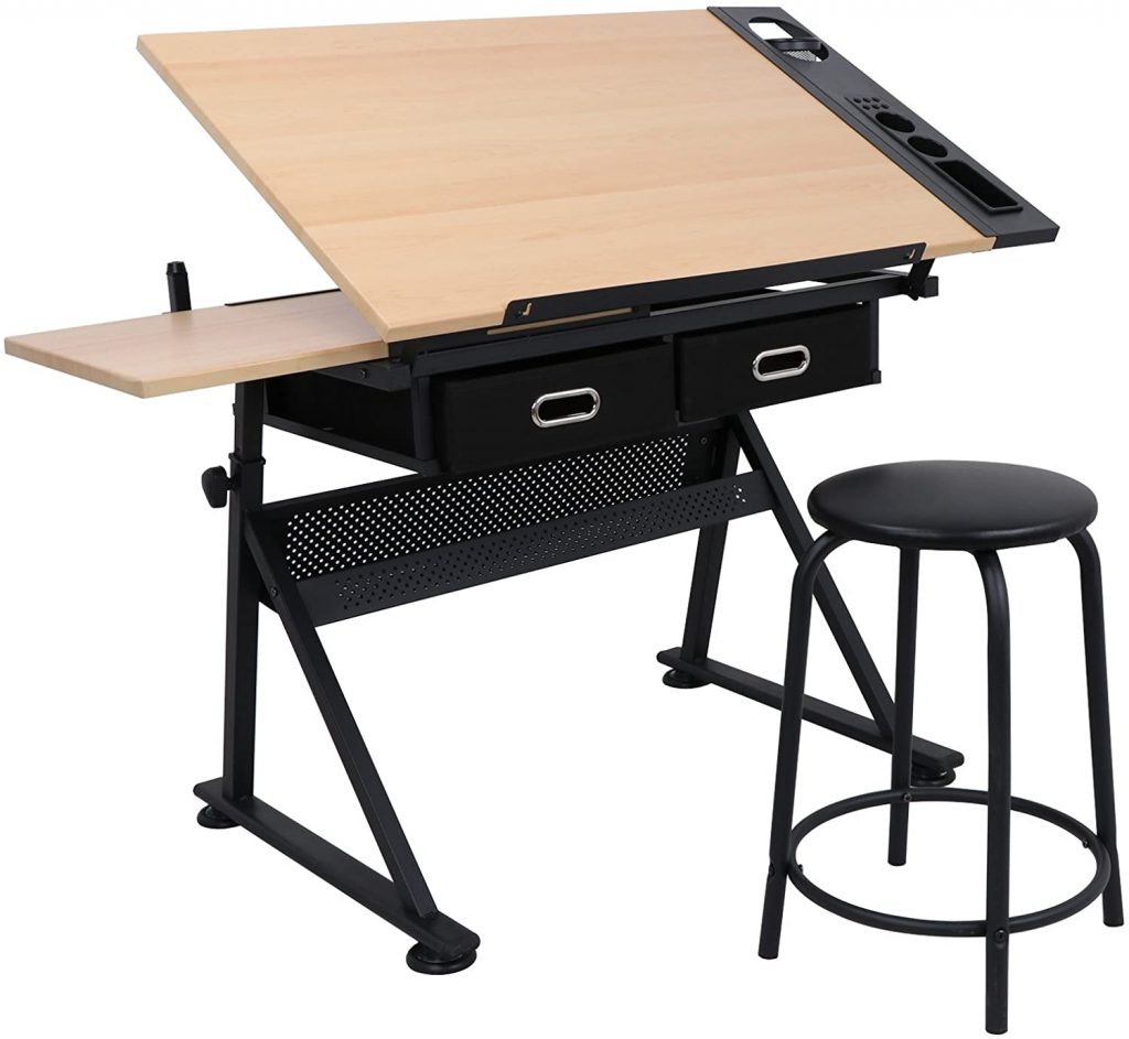 ZENY Height Adjustable Drafting Draft Desk With Craft Storage