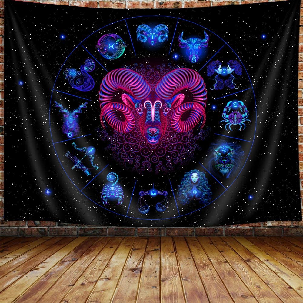 Aries Tapestry, Constellation Neon Tapestry Wall Hanging for Bedroom