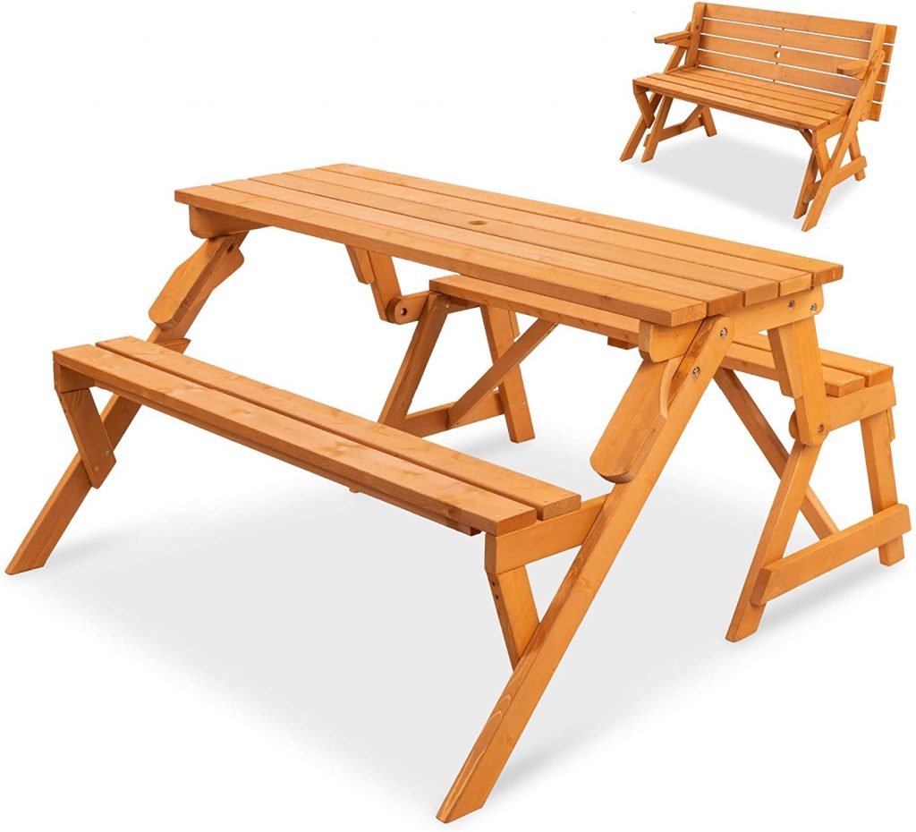 Best Choice Products 2-in-1 Transforming Interchangeable Outdoor Wooden Picnic Table:Garden Bench for Backyard