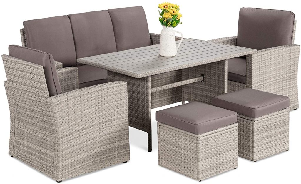 Best Choice Products 7-Seater Conversation Wicker Sofa Dining Table