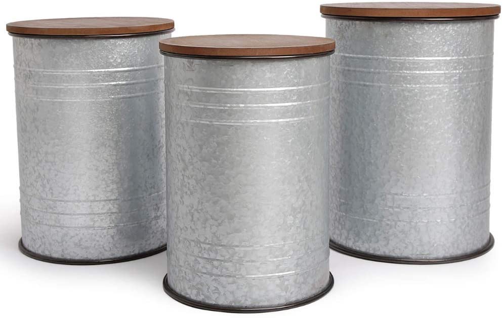 Farmhouse Accent Side Table - Galvanized Rustic End Table
