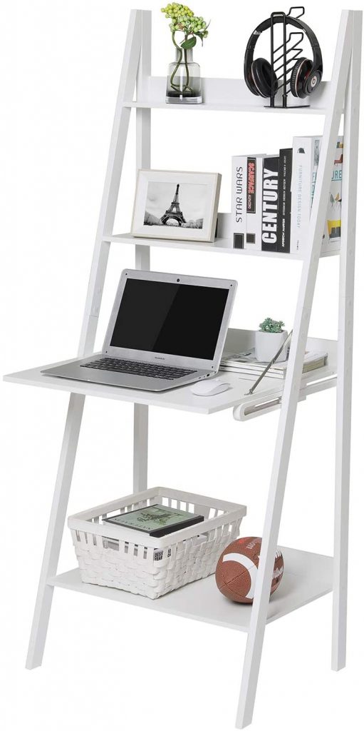 Itaar 4-Tier Ladder Shelf Bookcase with Drop-Down Desk