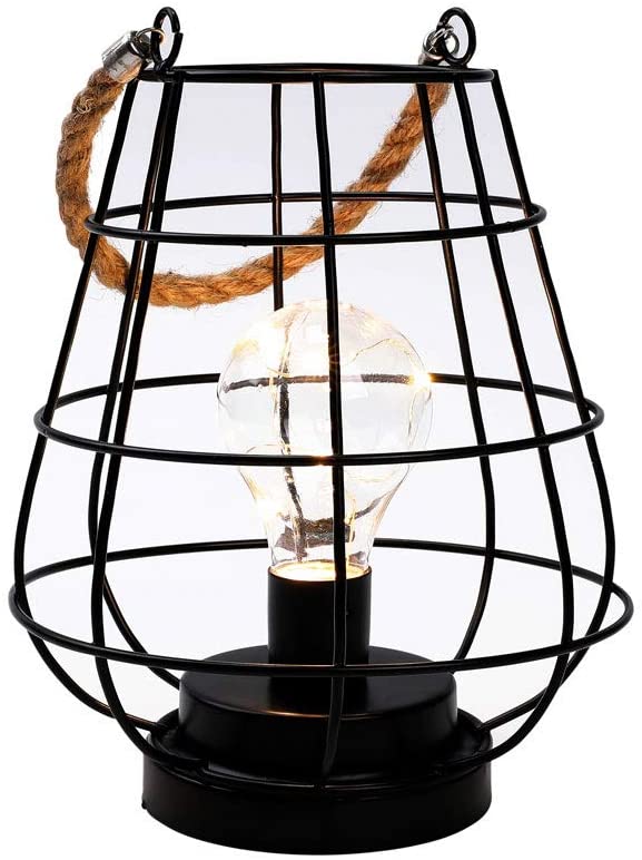  JHY DESIGN 8.5" Cage Bulb Lantern Decorative Lamp Battery 