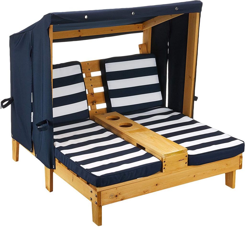  KidKraft Wooden Outdoor Double Chaise Lounge with Cup Holders