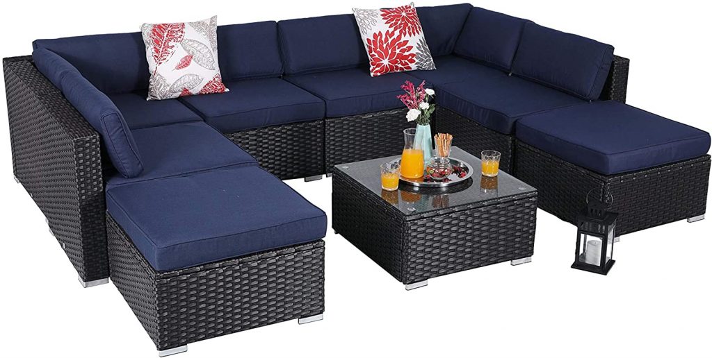  PHI VILLA Patio Furniture Set Outdoor Wicker Sectional Sofa