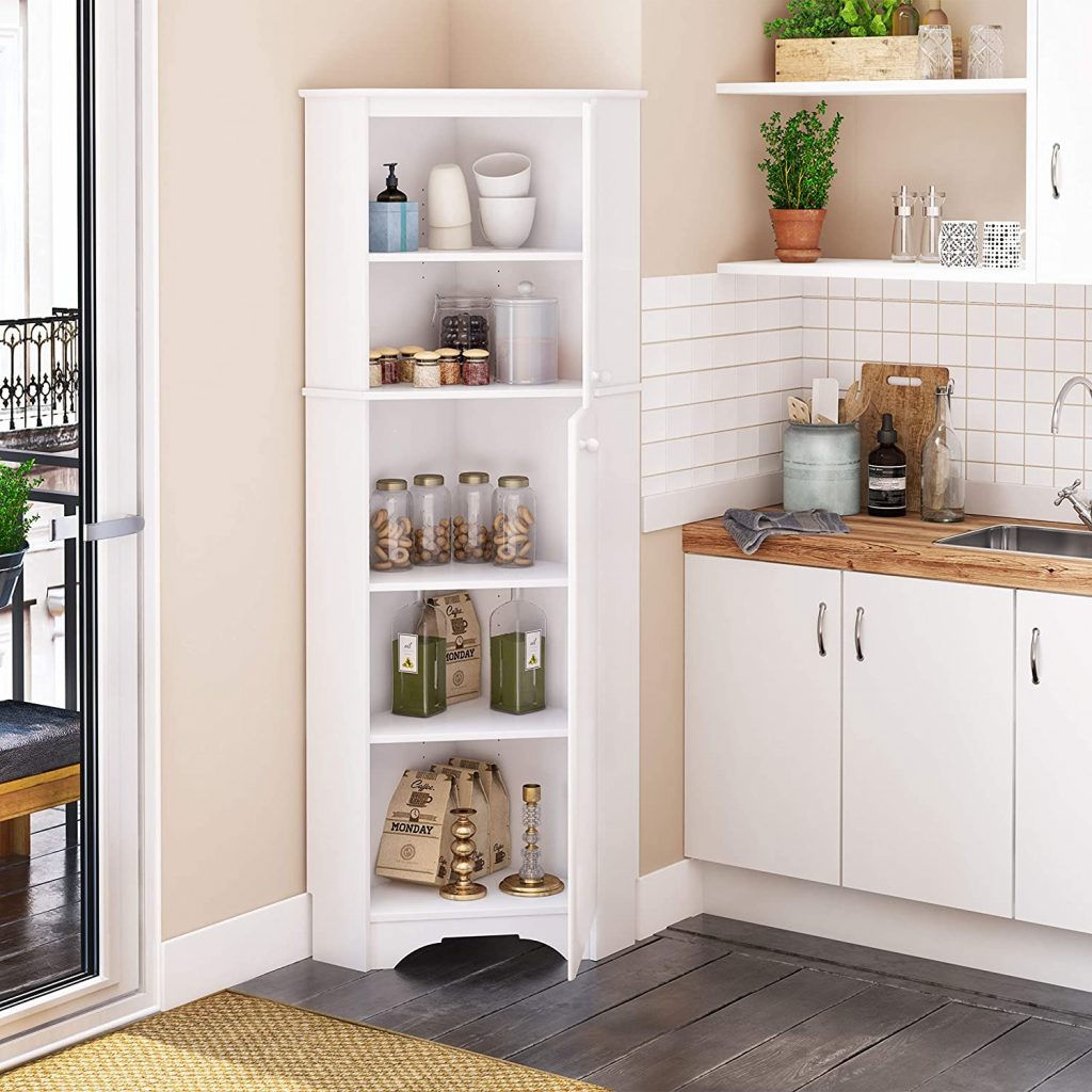Tall Storage Cabinet Kitchen Cupboard Pantry Food Organizer Storage Shelf Wood 