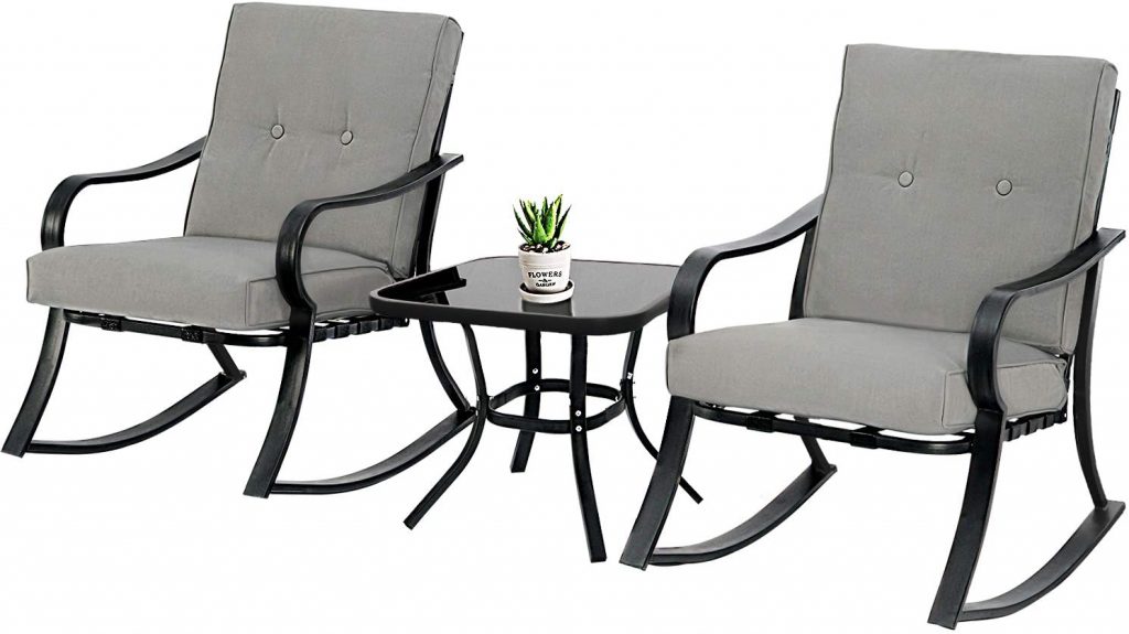 SOLAURA 3-Piece Outdoor Rocking Chairs Bistro Set
