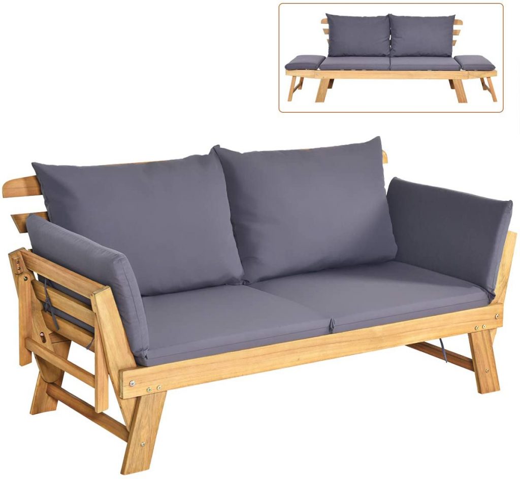  Tangkula Acacia Wood Patio Convertible Couch Sofa Bed