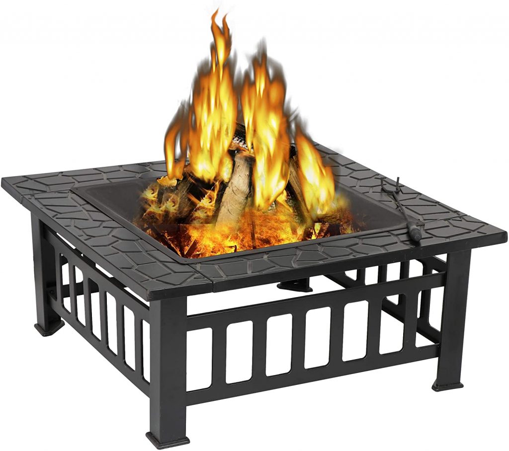  ZENY 32’’ Outdoor Fire Pits BBQ Square Firepit Table Backyard Patio 