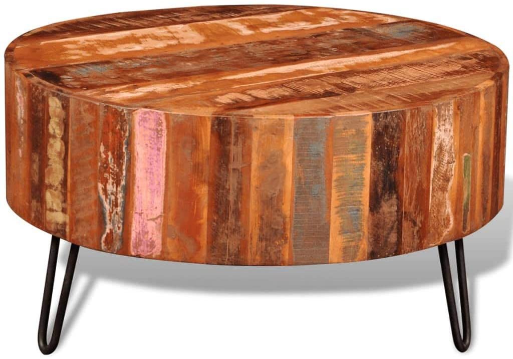  vidaXL Coffee Table Solid Reclaimed Wood Round End Side Living Room Stand