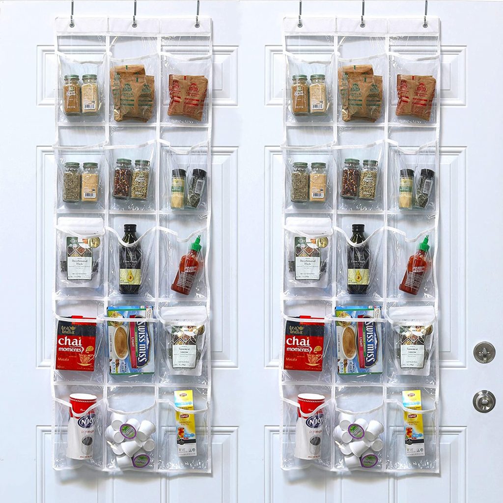 2 Pack - SimpleHouseware Crystal Clear Over the Door Hanging Pantry Organizer