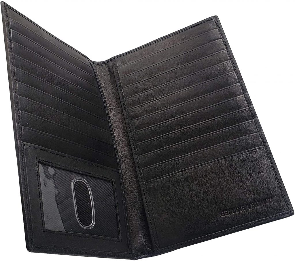  AG Wallets Genuine Leather Mens Long ID 19 Credit Card Security Wallet Black
