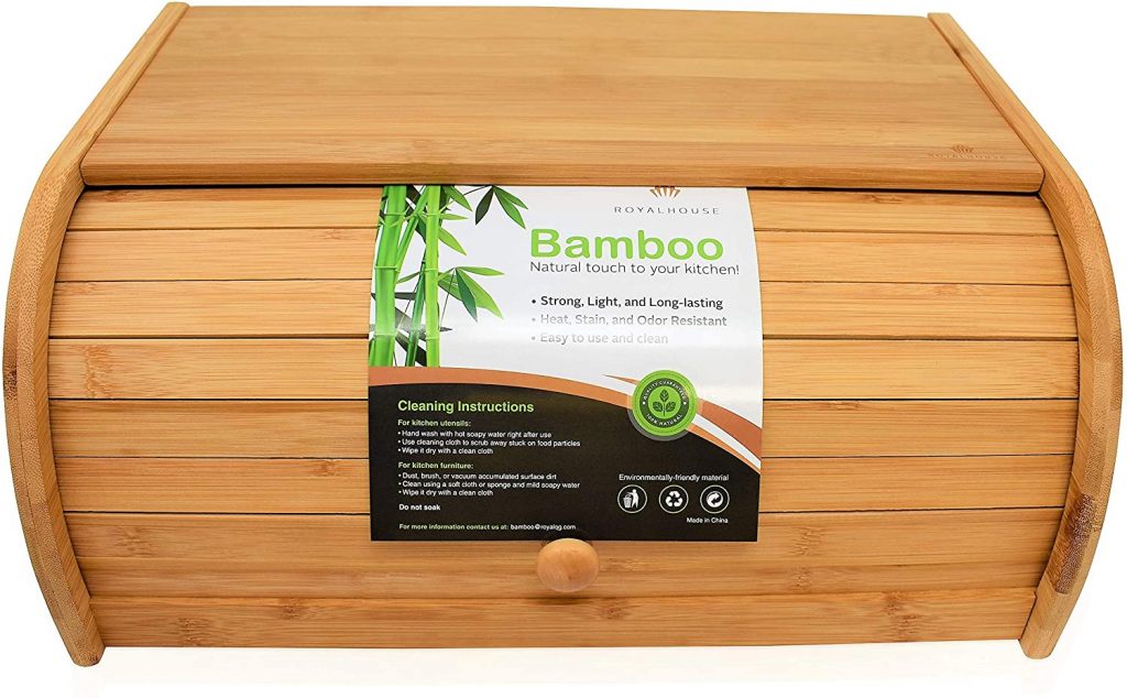 RoyalHouse Natural Bamboo Roll Top Bread Box Kitchen Food Storage