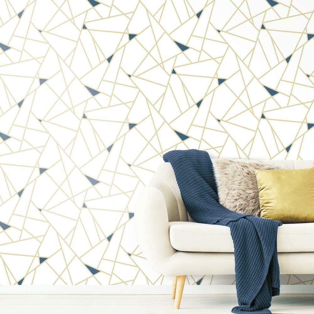 Blue and Metallic Gold Fracture Peel and Stick Wallpaper
