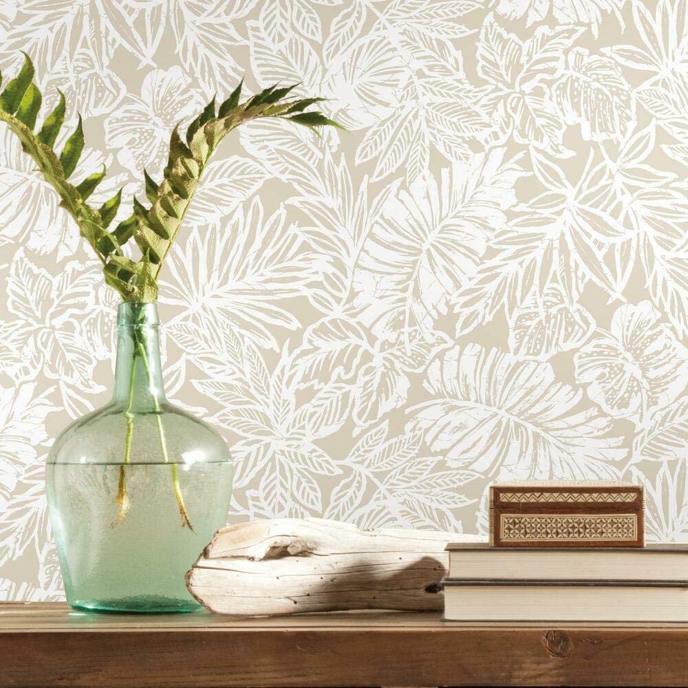 RoomMates Beige Tropical Leaf Peel and Stick Wallpaper