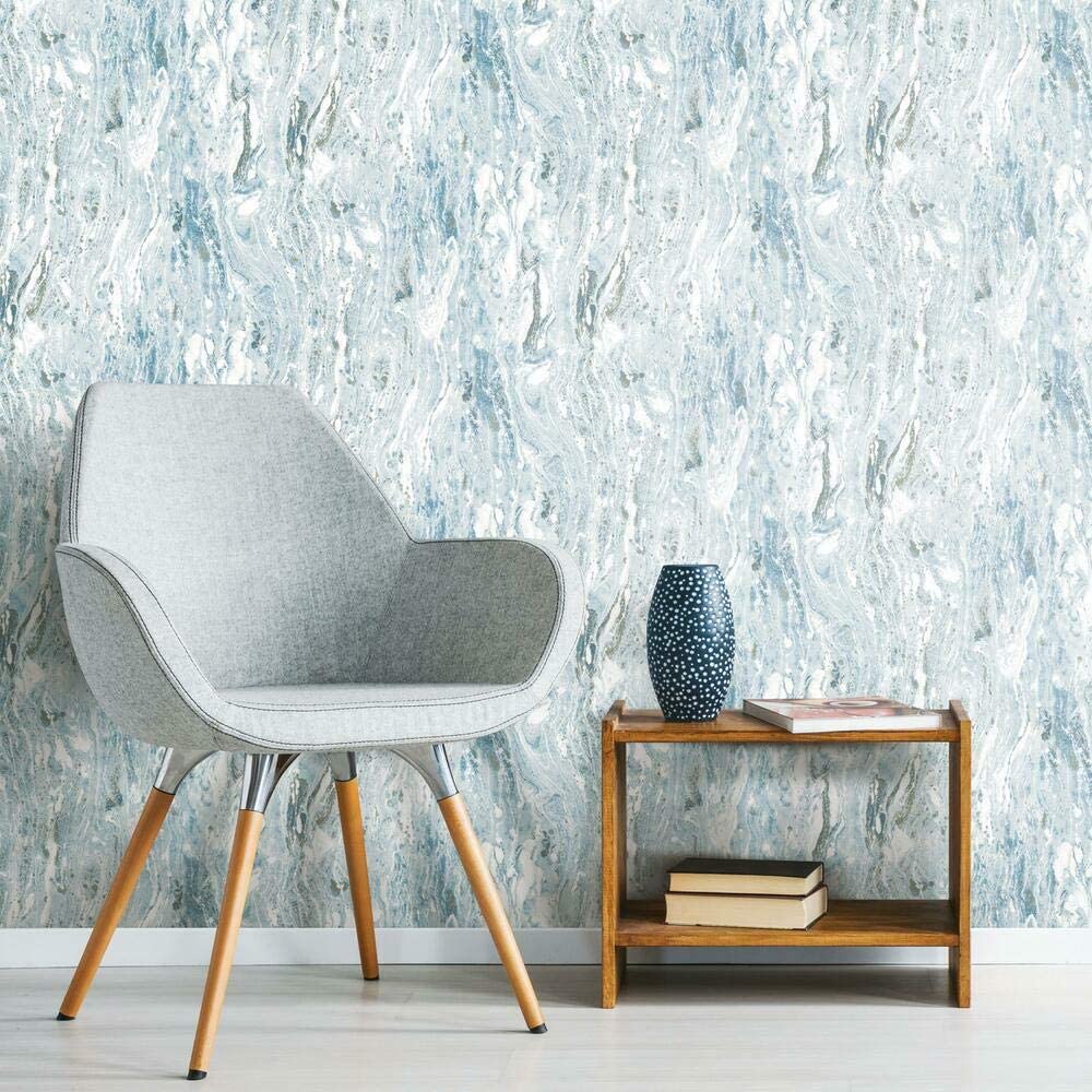 RoomMates Marble Seas Metallic Blue Peel and Stick Wallpaper