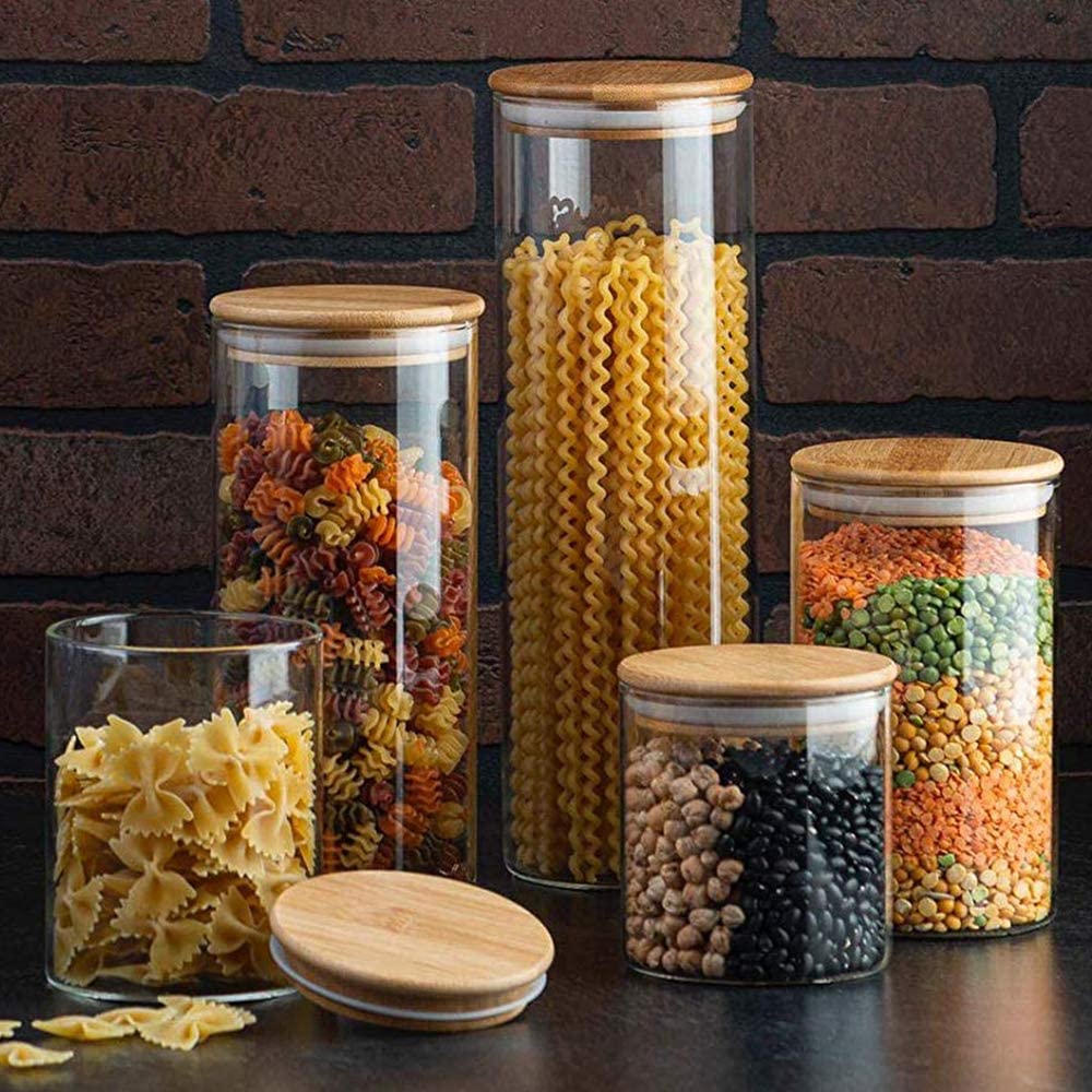 Glass Jar with Bamboo Lids, Glass Airtight food Storage Containers, Glass  Canister Sets, Large Spaghetti Jars, Pantry Organization and Storage Glass  Jars, Kitchen Canisters, 1pack 