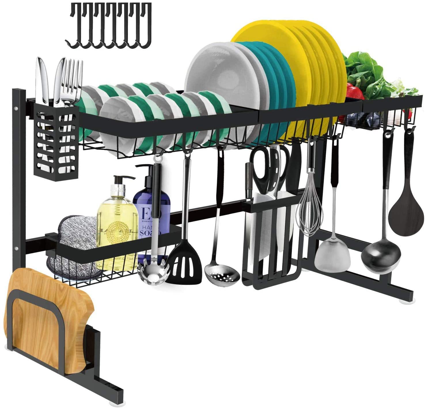 Adjustable Large Dish Rack Drainer for Kitchen Organization Storage Space Apartment Furniture