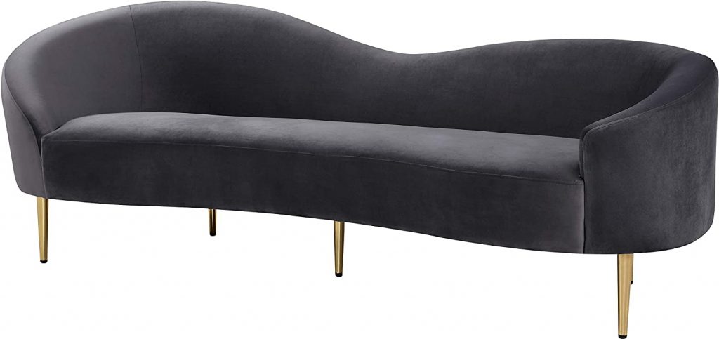 Meridian Furniture Ritz Collection Contemporary Interior Design Velvet Upholstered Sofa With Sturdy Metal Legs