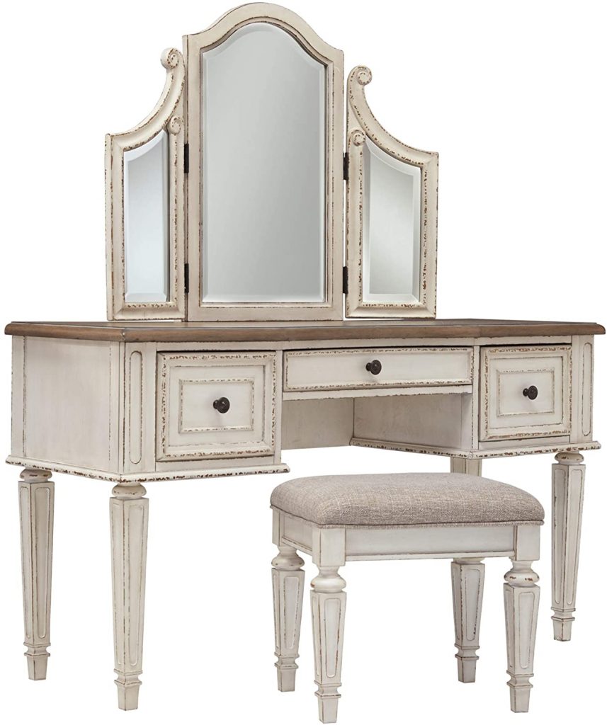 Signature Design by Ashley Vanity and Mirror with Stool Vintage Furniture