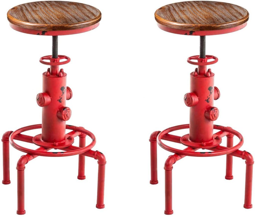 Topower American Antique Vintage Industrial Barstool Solid Wood Water Pipe Fire Hydrant Design Vintage Furniture