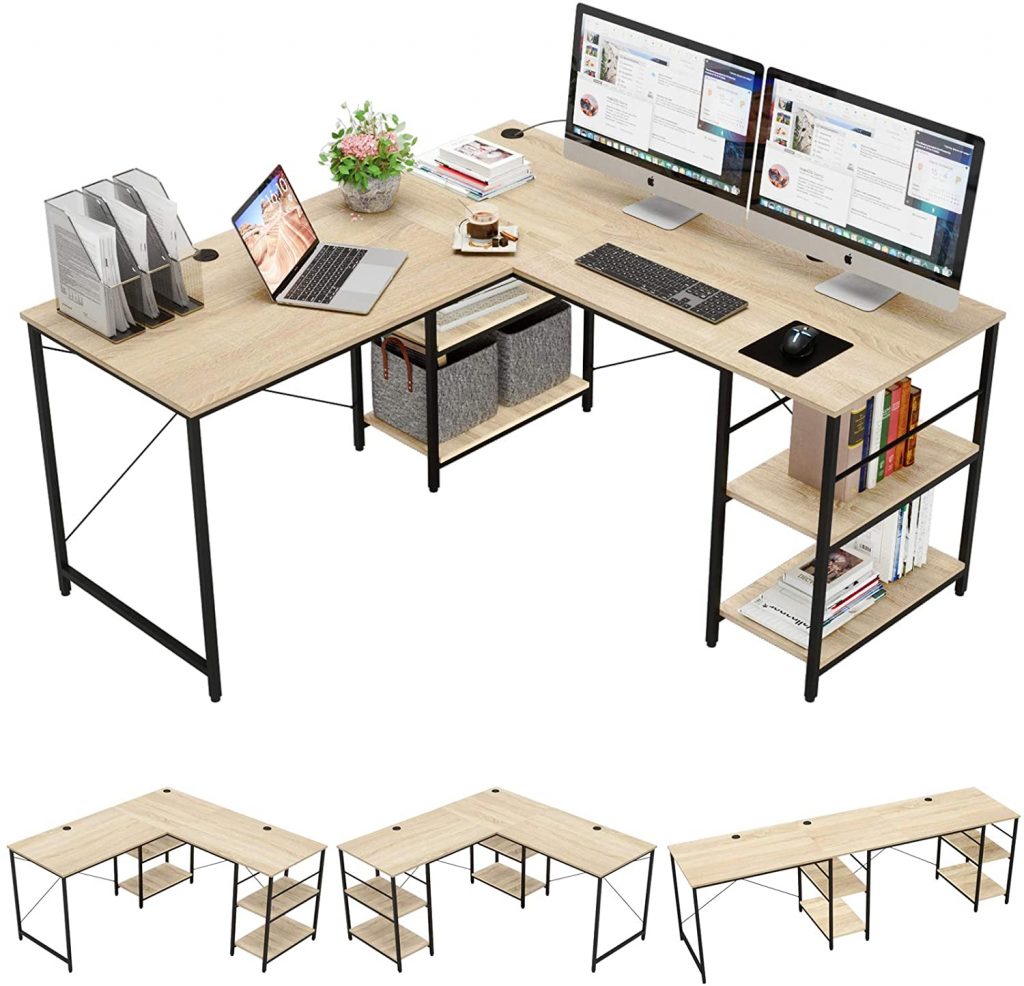 Bestier L-Shaped Desk with Shelves
