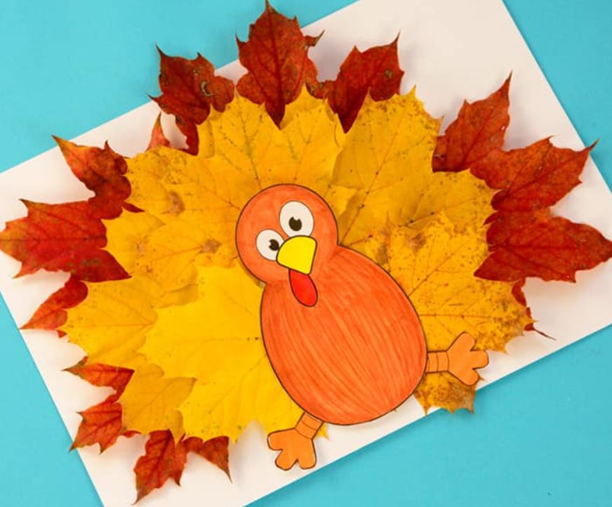 Leaf turkey Thanksgiving craft.