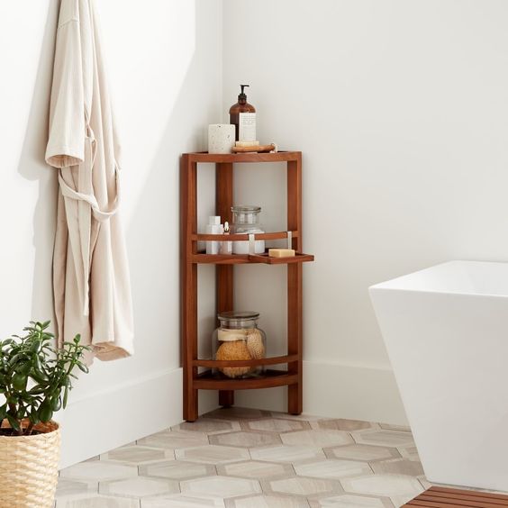 13 Bathroom Corner Shelves For Extra, Wood To Use For Garage Shelves In Bathroom