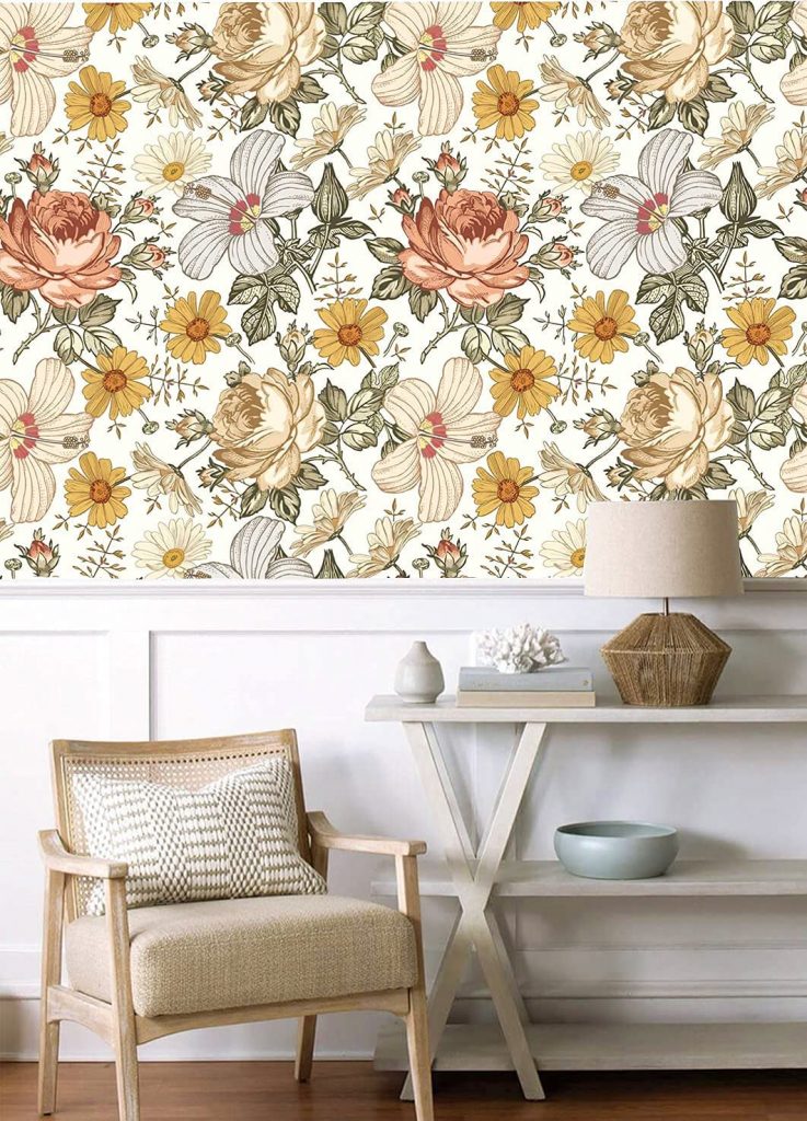 Blooming Wall Peony and Daisy Wallpaper