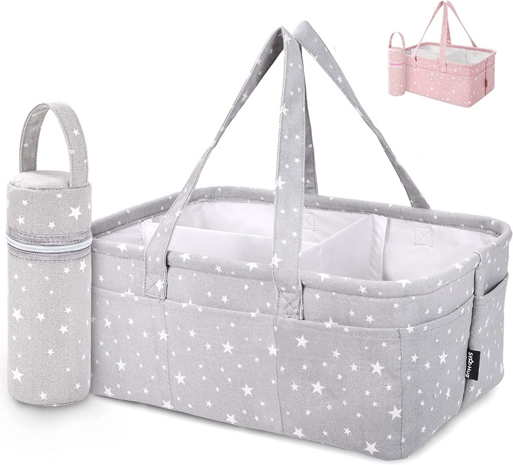 Wipes & Toys Bonanza-World Nappy Caddy for Baby Diapers Portable Sturdy Caddy with Detachable Dividers For Home & Travel. Felt Baby Caddy Organiser with Beautiful Design Compartments and Pockets