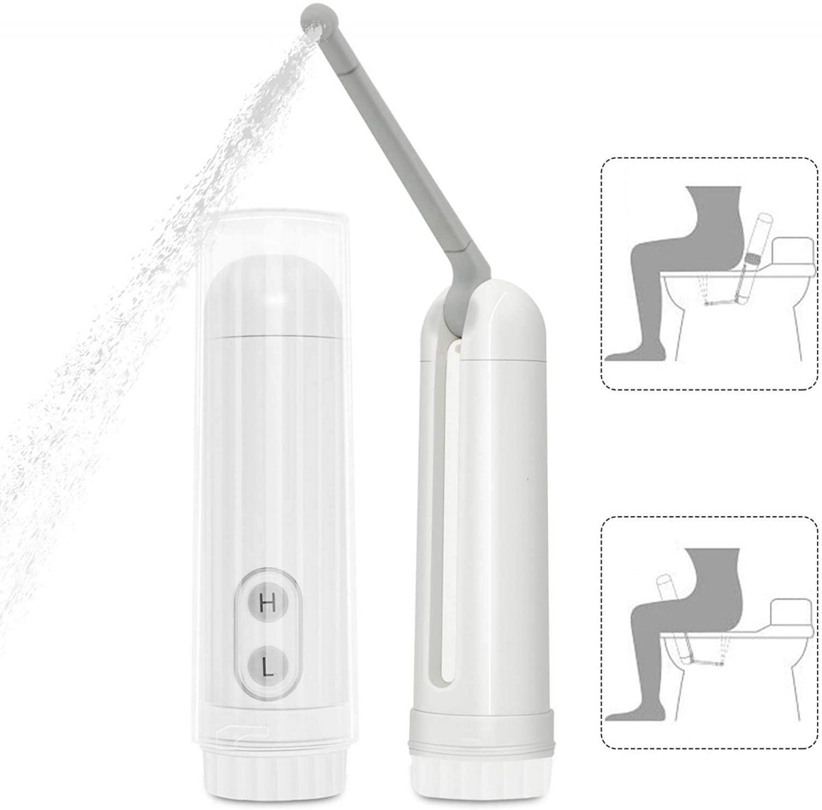 Rechargeable Portable Travel Bidet - USB-C, IPX7 Waterproof, 2 Modes, Works With Water Bottles (White)