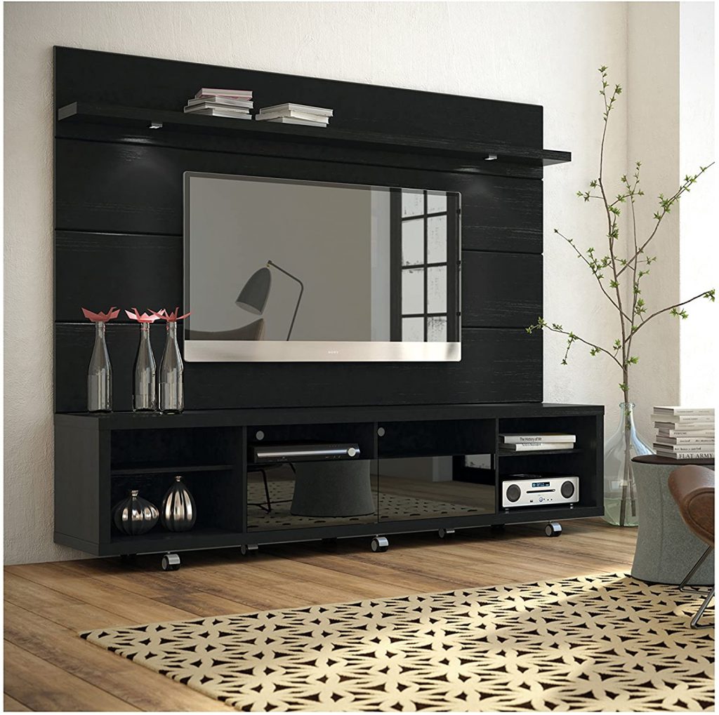 Manhattan Comforts Cabrini TV Stand and Floating Wall TV Panel with LED Lights