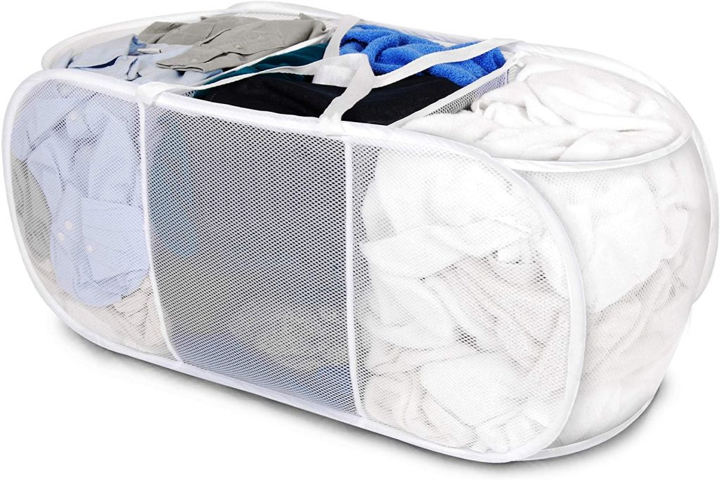 Smart Design Deluxe Mesh Pop Up 3 Compartment Laundry Sorter Hamper