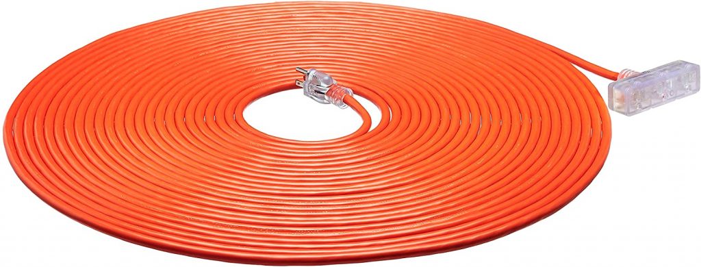 Amazon Basics 100-Foot Heavy-Duty Orange-colored Indoor/Outdoor Extension Cord with 3 Lighted Outlets