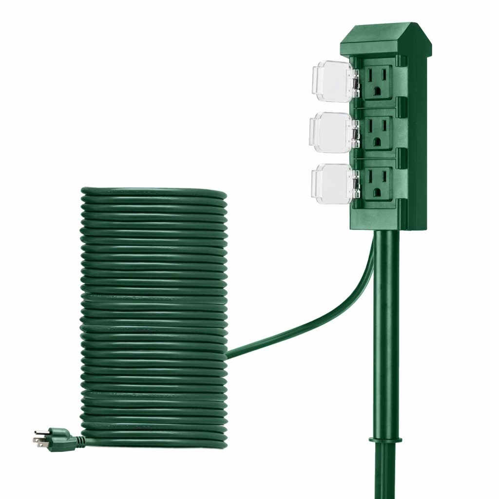 BESTTEN Outdoor Power Stake with 30ft Ultra Long Green-colored Extension Cord