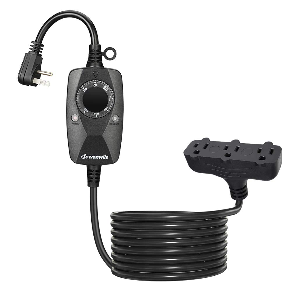 DEWENWILS Outdoor Light Timer with 12 FT Black-colored Extension Cord