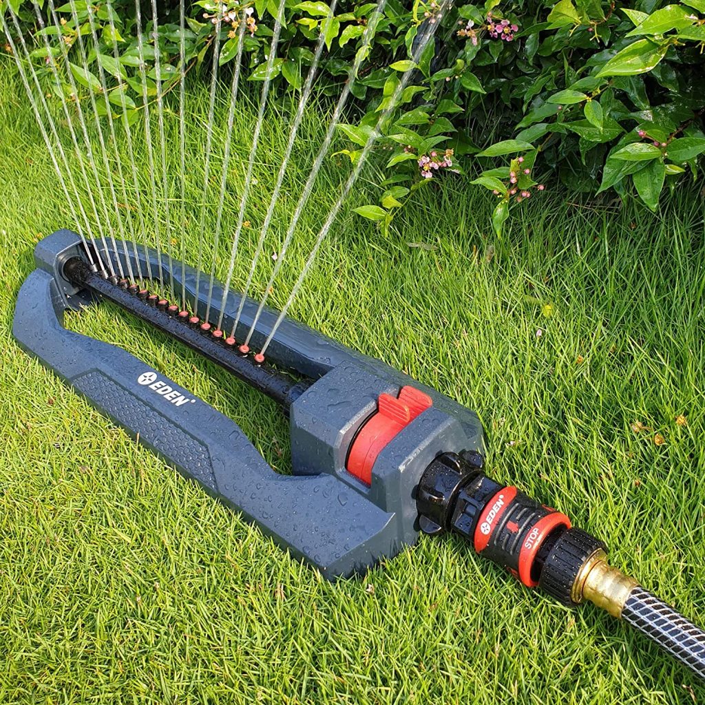 Eden 94113 Lawn & Garden Essential Oscillating Water Sprinkler For Yard W/Quick Connect Starter Set and 16 nozzles