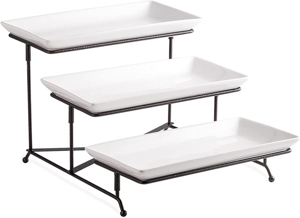  Lauchuh 3-tiered Collapsible Serving Stand with 3 Porcelain Serving Platters Tier Serving Trays 