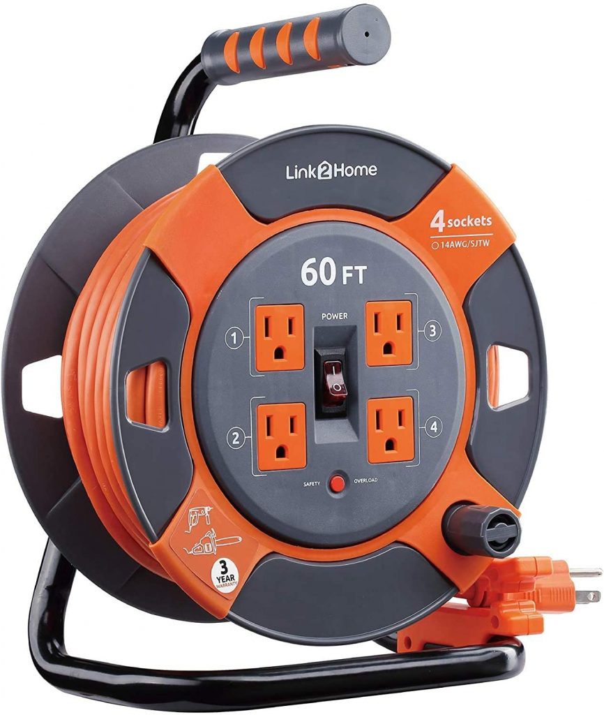 Link 2 Home Cord Reel 60 ft. Extension Cord 4 Power Outlets 
