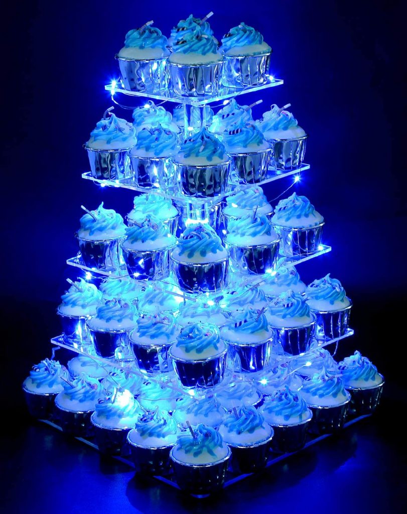 Vdomus 5-tiered Acrylic Pastry Stand with Blue LED String Lights