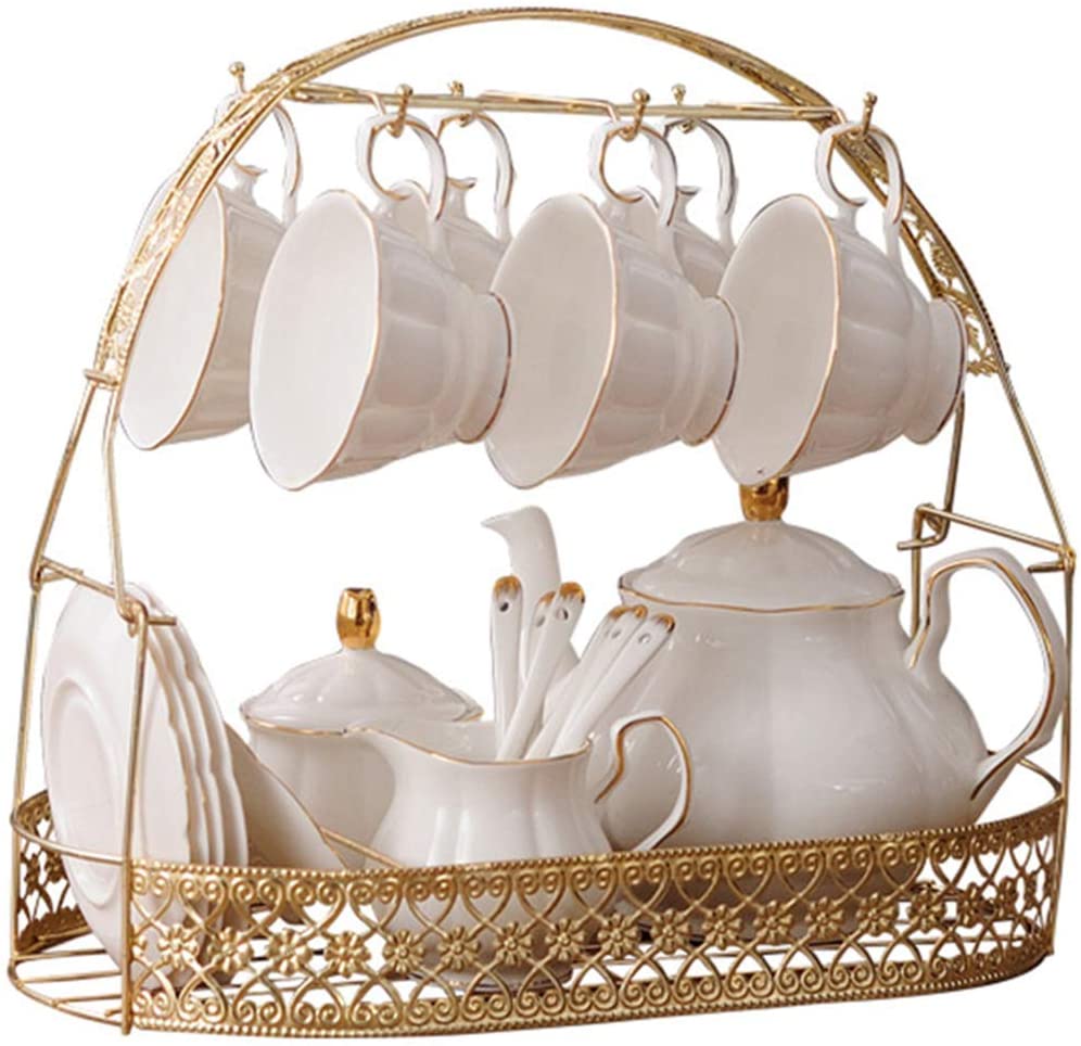 Fanquare 15 Pieces Simple White English Ceramic Tea Set