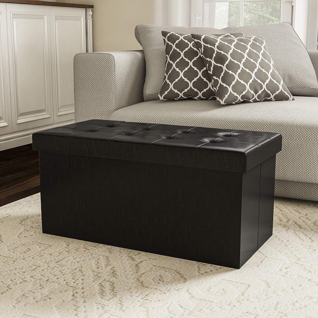Home-Complete Storage Ottoman-Faux Leather Rectangular Bench