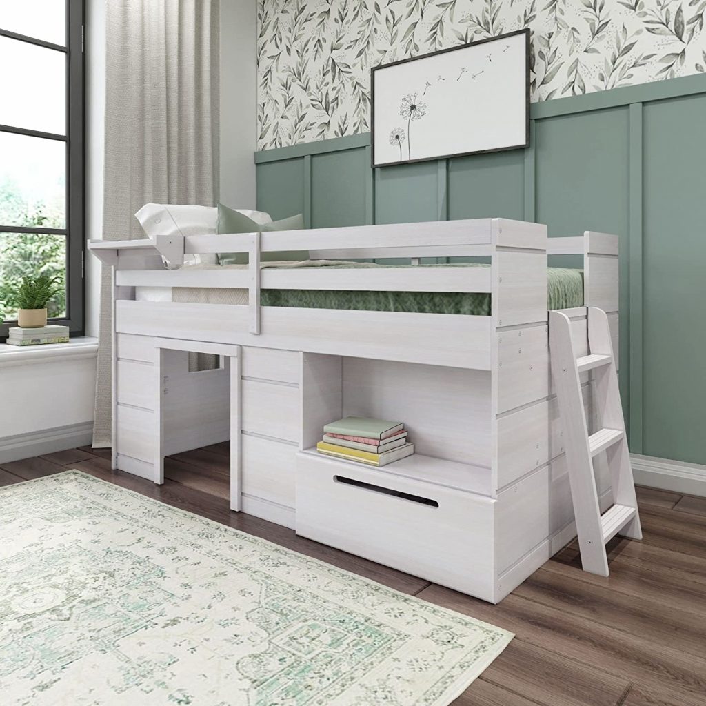 Max & Lily Modern Farmhouse Loft Bed with 1 Drawer