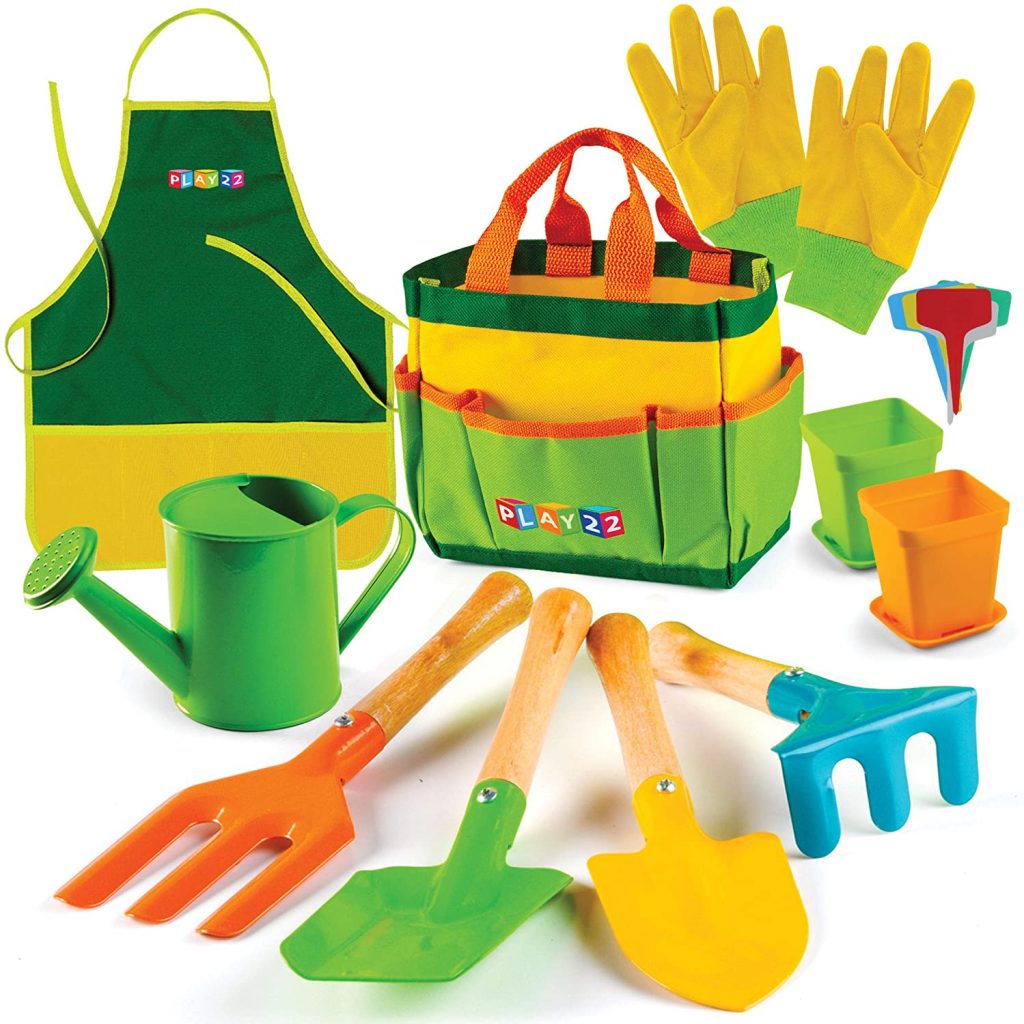 Watering Cans Flower Basket Bags and Butterfly Nets,Outdoor Indoor Toys Gift for Children 16 Pcs Garden Toys with Gloves Water Bottles Aprons Shovel Hats Kids Gardening Tools Set Ground Cards 