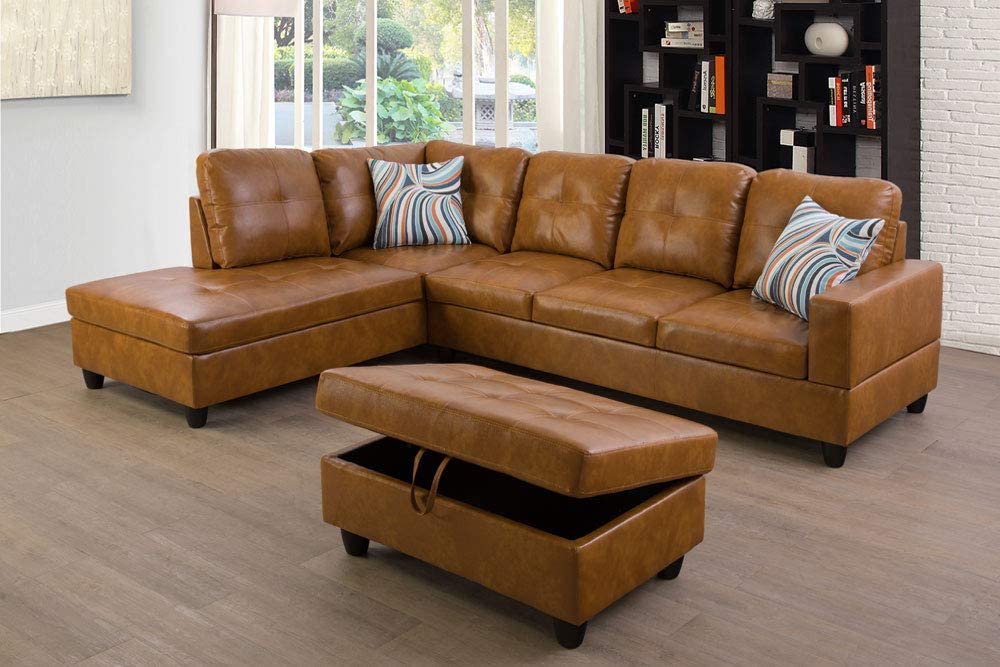 Lifestyle Furniture 3-Piece Sectional Sofa in camel faux leather color