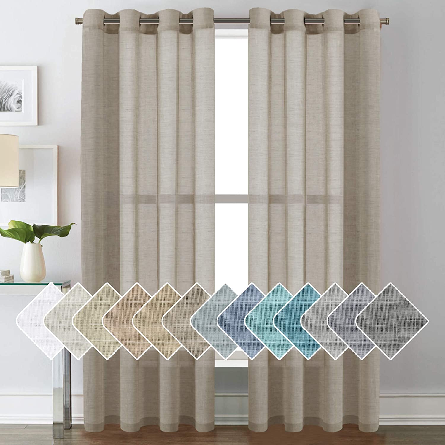 4.H.VERSAILTEX Natural Linen Sheer Curtains Soft Semi Sheer Curtain Closet Curtains