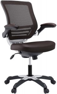 Modway Edge Mesh Back and White Vegan Leather Seat Office Chair with Flip-Up Arms