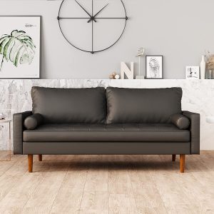 Pannow Mid-Century Modern Vegan Leather Tufted Sofa Couch
