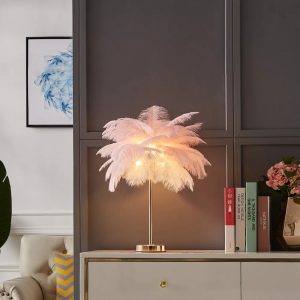 Pink Feather Gold Table Lamp