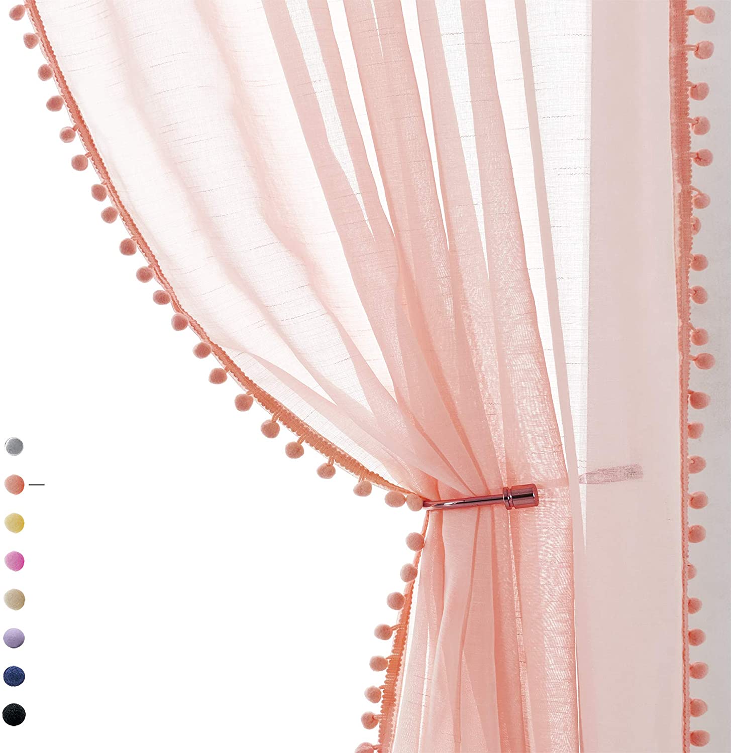 5. TREATMENTEX Pom-Pom Sheer Curtains for Girl's Bedroom Closet Curtains